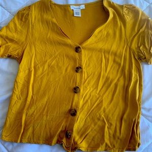 Mustard button down crop top